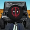 Red paint splatter Deadpool face logo spare tire cover no camera hole for Jeep