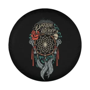 Dream catcher and red rose with feathers camping tire cover design only
