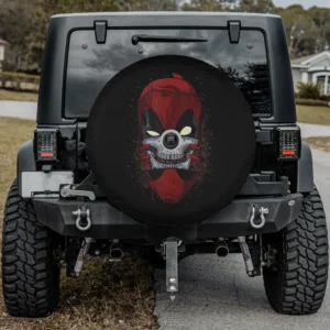 Red splatter Deadpool skull Marvel spare tire cover with backup camera hole for Jeep