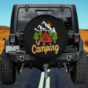 Red Tent Pine Trees Camping Adventure Spare Tire Cover No Camera Hole