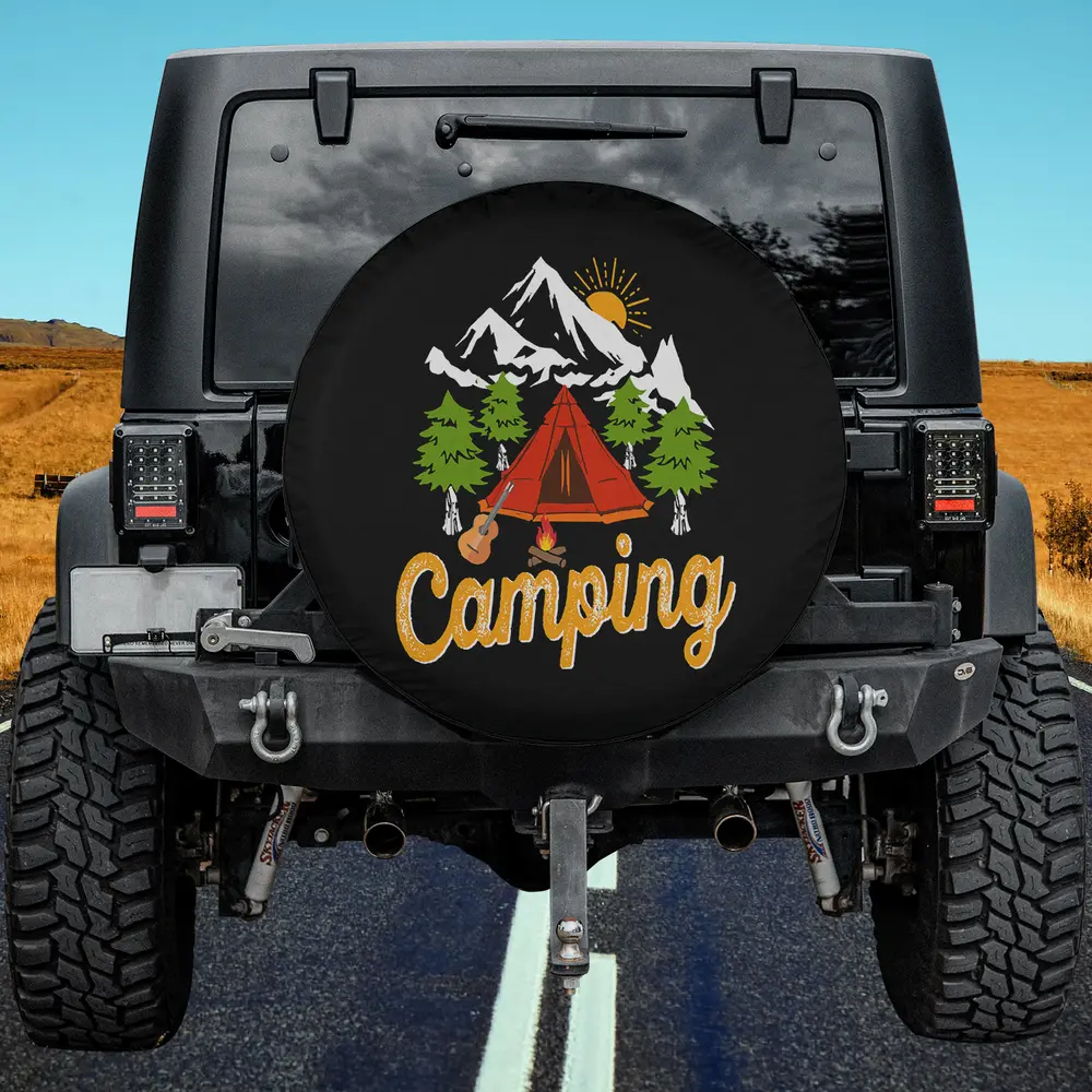 Red Tent Pine Trees Camping Adventure Spare Tire Cover No Camera Hole