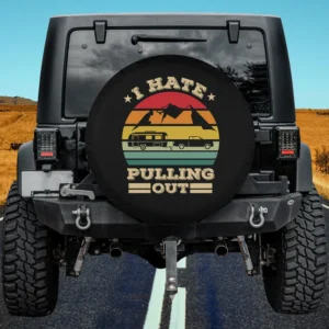 Retro camper truck mountains I Hate Pulling Out spare tire cover no camera hole
