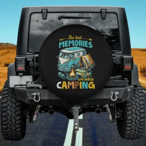 Retro camper van tent camping spare tire cover with campfire for Jeep RV SUV