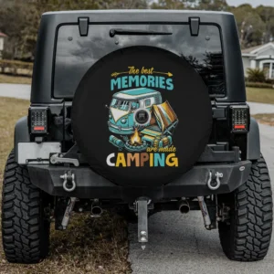Retro camper van tent camping spare tire cover with backup camera hole option