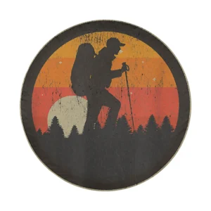 Retro sun silhouette hiker forest design for custom spare tire cover