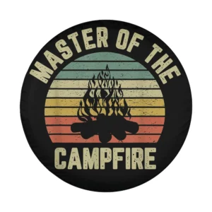 Design only of retro sunset campfire vintage distressed camping spare tire cover