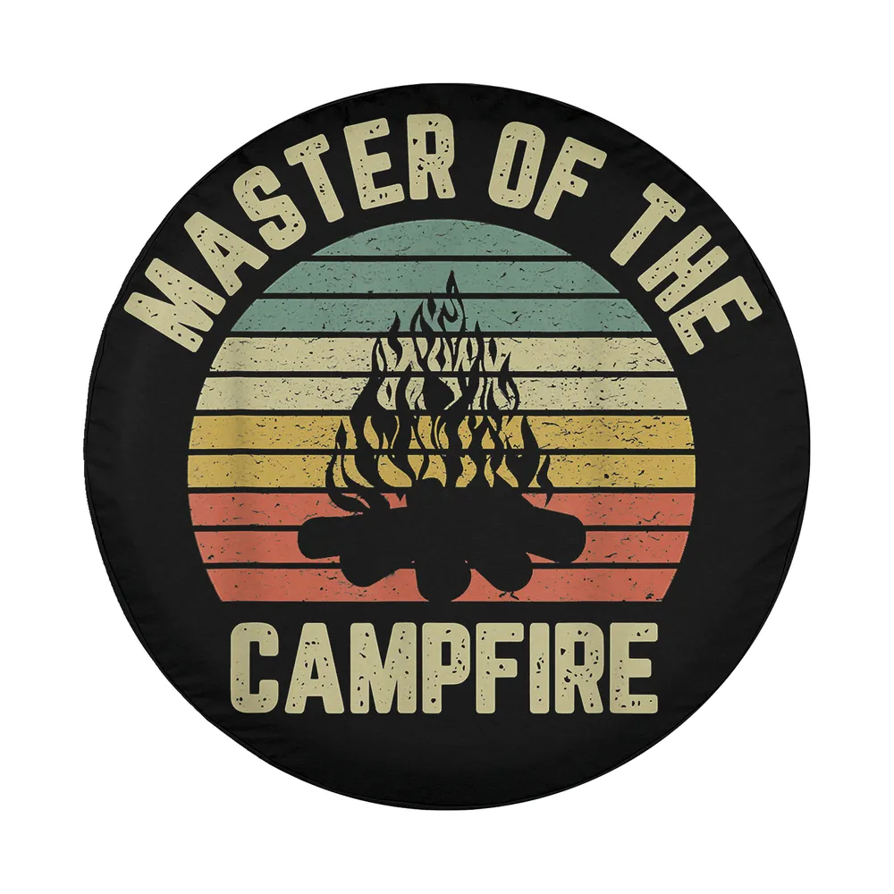 Design only of retro sunset campfire vintage distressed camping spare tire cover