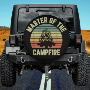 Retro sunset campfire vintage distressed camping spare tire cover with no camera hole on Jeep