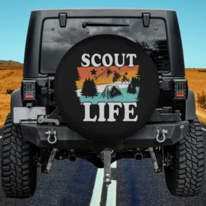 Retro sunset mountains tent scout life spare tire cover without camera hole
