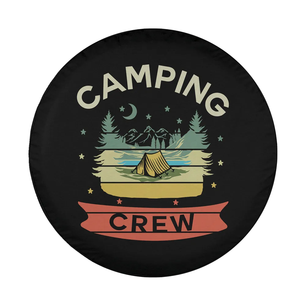 Retro tent and pine trees Camping Crew design for spare tire cover