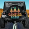 Retro tree moon camping crew spare tire cover with vintage trees and moon, no camera hole