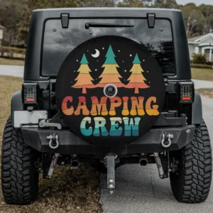 Retro tree moon camping crew spare tire cover with camera hole for Jeep SUV RV Retro tree moon camping crew spare tire cover with camera hole for Jeep SUV RV