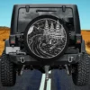 river pine trees mountains camping spare tire cover with forest art, no camera hole