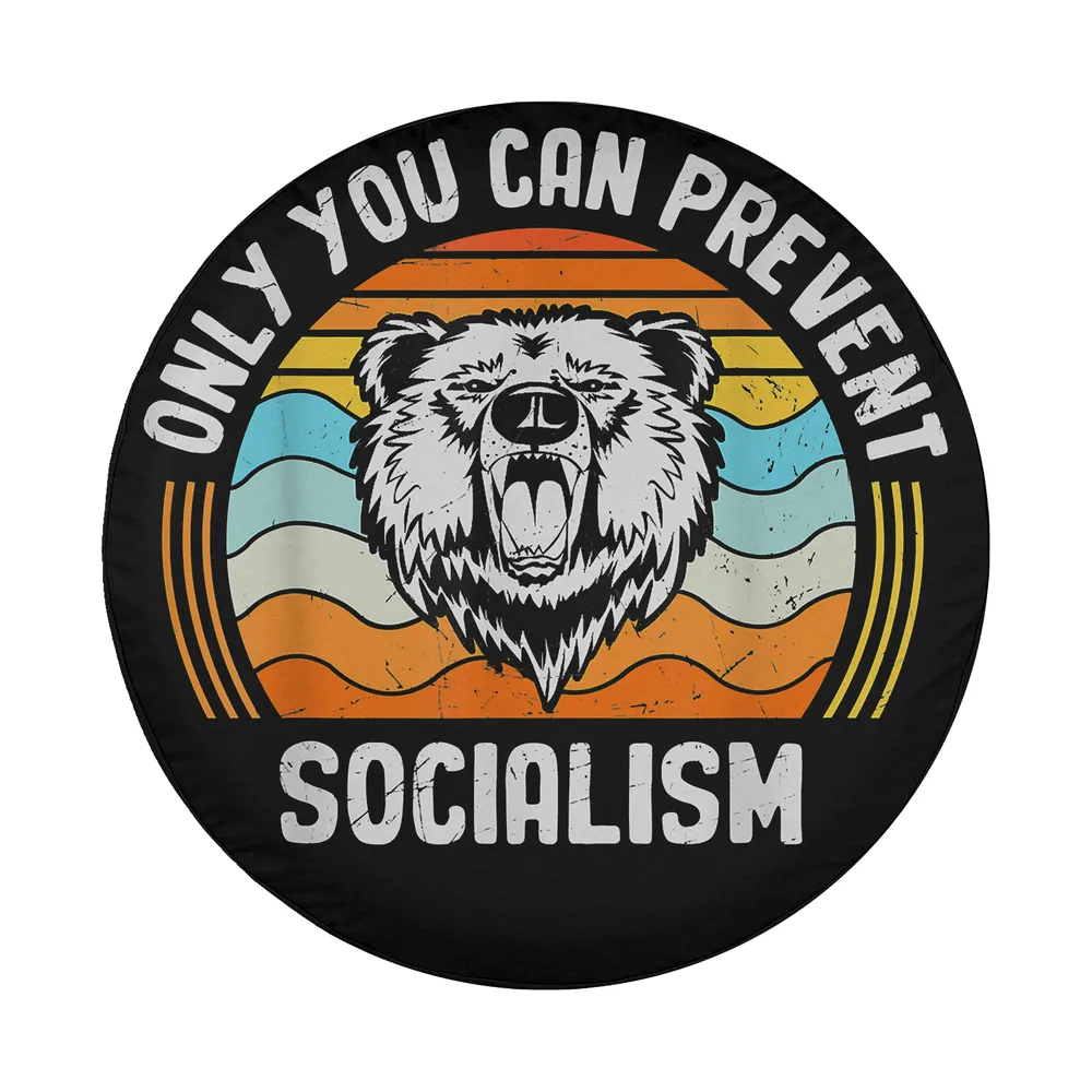 Roaring bear and retro sunset socialism design for spare tire cover