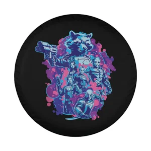 Guardians of the Galaxy team and Rocket Raccoon comic art tire cover design