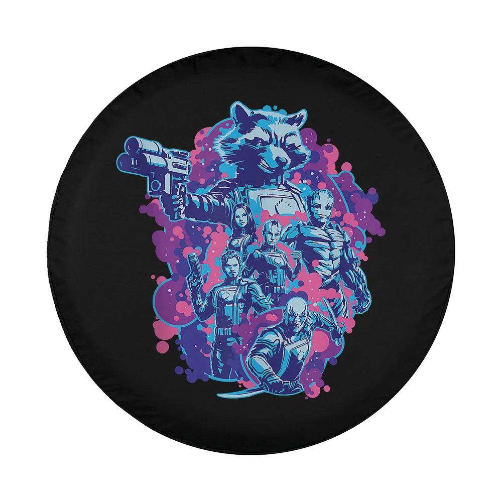 Guardians of the Galaxy team and Rocket Raccoon comic art tire cover design
