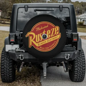 Rust-Eze badge logo vintage Disney Cars spare tire cover with backup camera hole option
