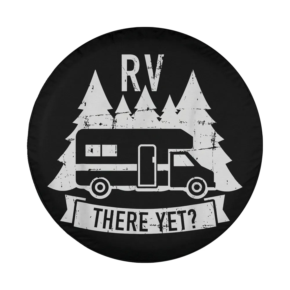 RV camper and pine forest RV There Yet graphic design for spare tire cover