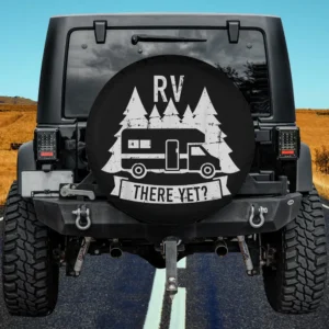 RV camper pine forest RV There Yet spare tire cover with no camera hole