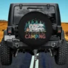 RV campfire pine trees camping spare tire cover on Jeep for outdoor adventures