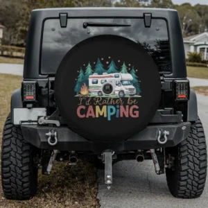 RV campfire pine trees camping spare tire cover with camera hole for Jeep and RV