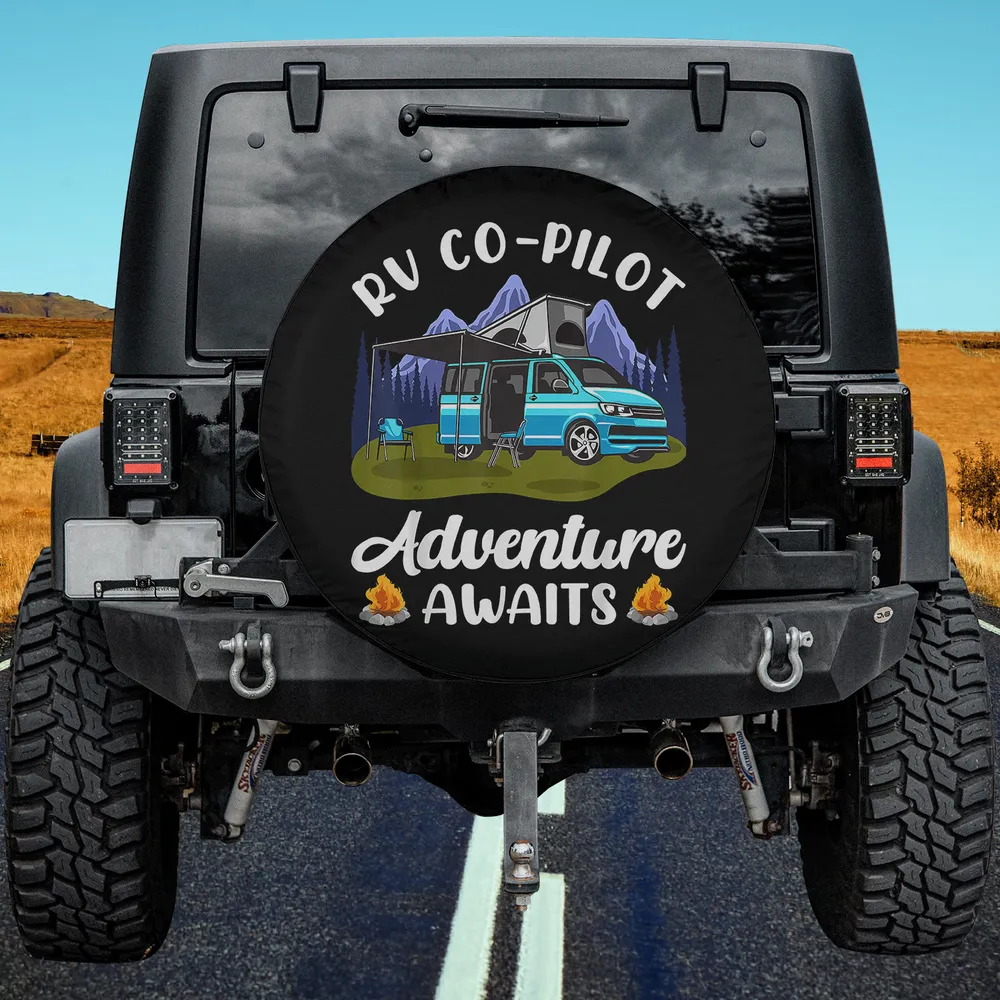 Camper Mountain Campfire RV Co-Pilot Spare Tire Cover No Camera Hole