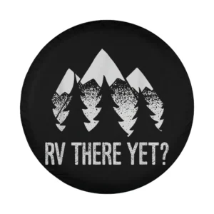 RV There Yet mountain and pine tree graphic spare tire cover design