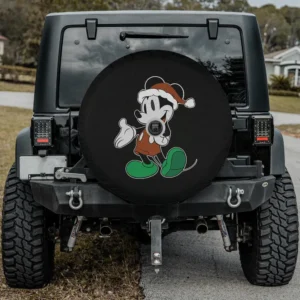 Mickey Mouse Christmas spare tire cover with Santa hat, green shoes, with camera hole
