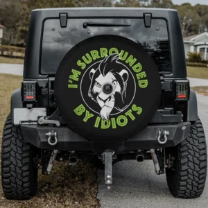 scar neon green surrounded by idiots spare tire cover with camera hole for Jeep, SUV, RV