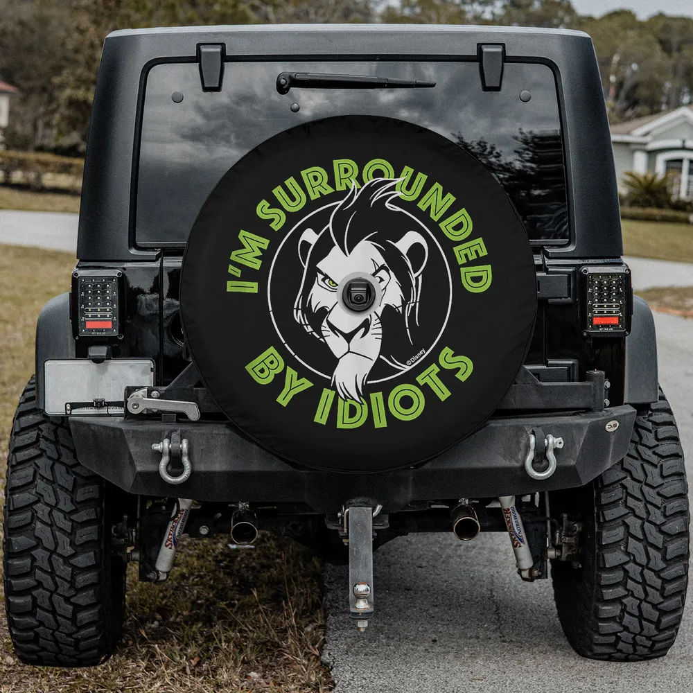scar neon green surrounded by idiots spare tire cover with camera hole for Jeep, SUV, RV