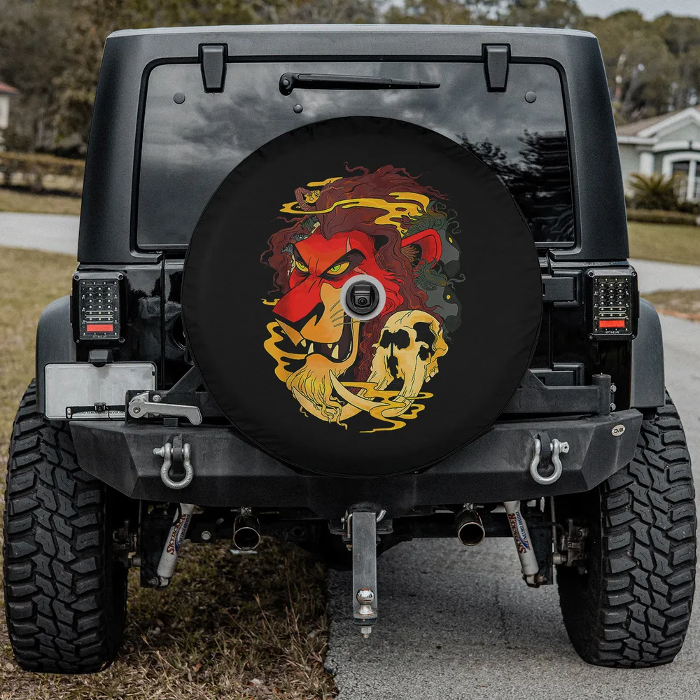 scar red hue lion skull disney spare tire cover with camera hole