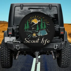 Mountain Sunrise Tent Campfire Scout Life Spare Tire Cover No Camera Hole