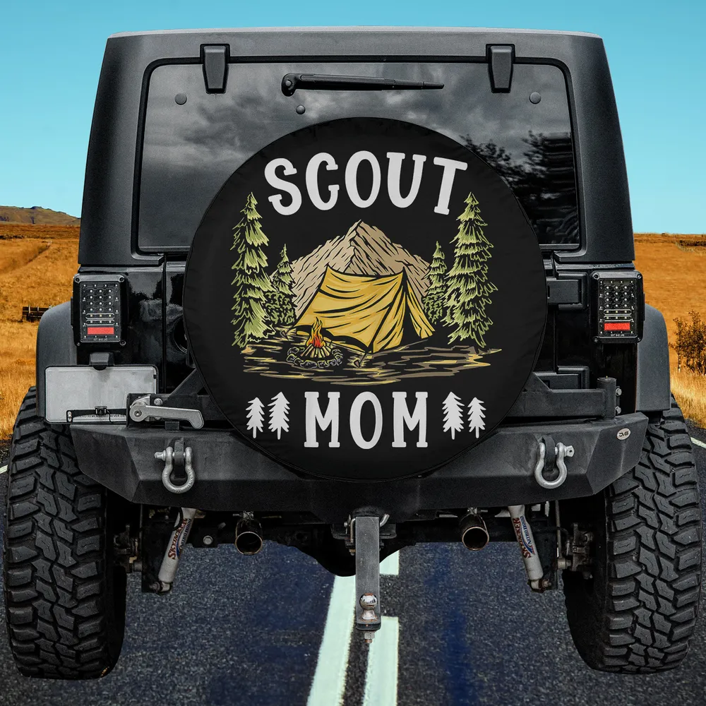 Yellow Tent Pine Trees Scout Mom Camping Spare Tire Cover No Camera Hole