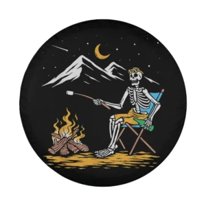 skeleton campfire mountains halloween design for camping tire cover art