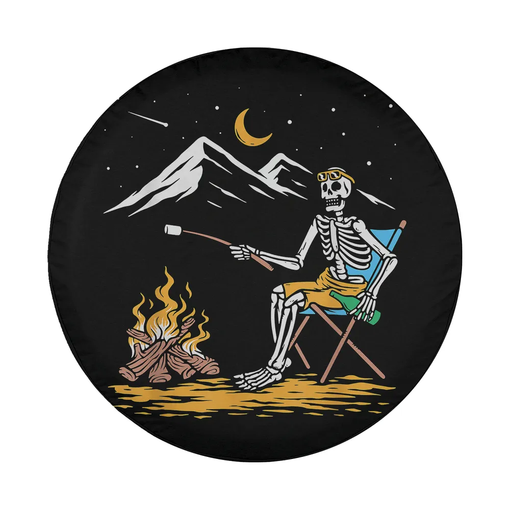 skeleton campfire mountains halloween design for camping tire cover art
