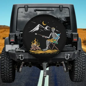 skeleton campfire mountains halloween spare tire cover no camera hole for Jeep RV