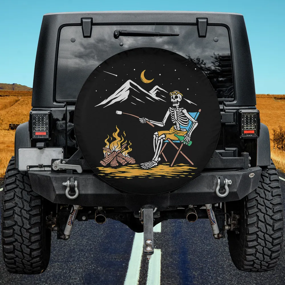 skeleton campfire mountains halloween spare tire cover no camera hole for Jeep RV