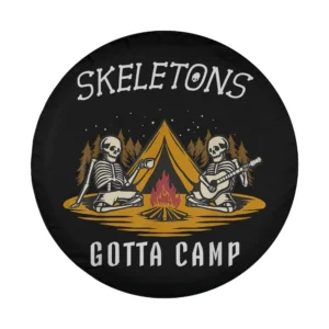 funny skeletons camping around campfire tent halloween spare tire cover art