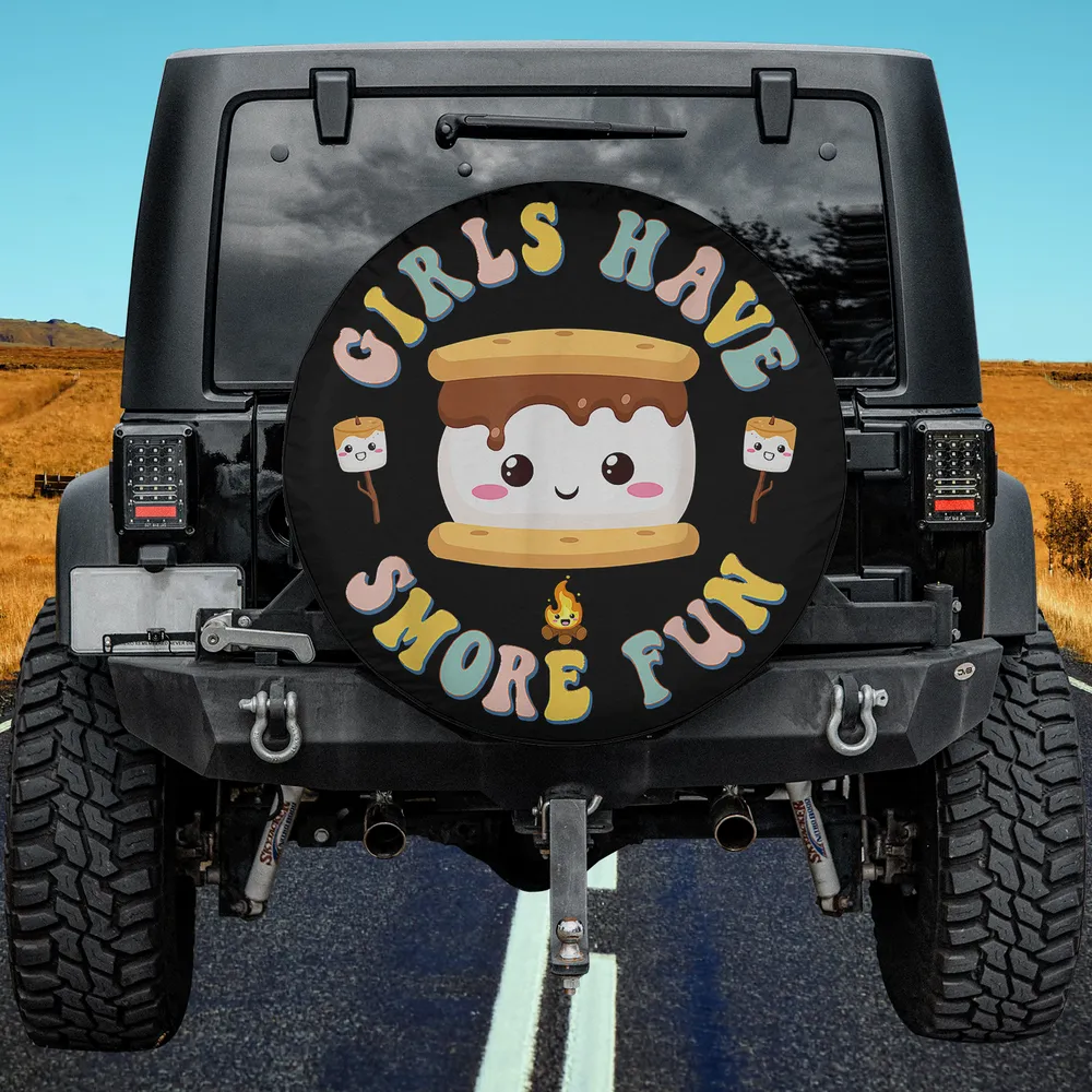 Cute Smore Marshmallow Girls Camping Spare Tire Cover No Camera Hole