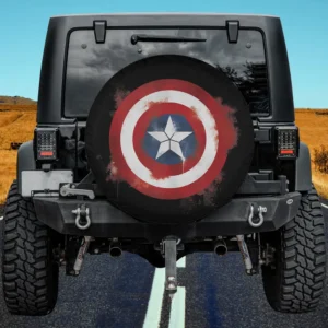 Marvel Avengers Endgame spray paint Captain America shield spare tire cover with no camera hole on Jeep