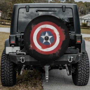 Marvel Avengers Endgame spray paint Captain America shield spare tire cover with backup camera hole