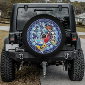 Stained glass Sora keyblade Disney Kingdom Hearts spare tire cover with camera hole for SUV
