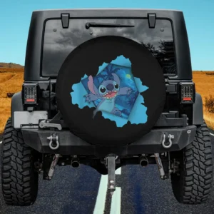 Stitch bursting through palm trees Disney spare tire cover no camera hole