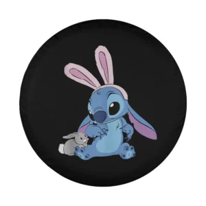 Disney Stitch with bunny ears and plush rabbit design for spare tire cover