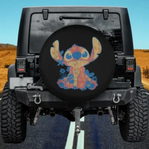 Stitch Hawaiian floral print Disney spare tire cover no camera hole for Jeep, SUV, RV