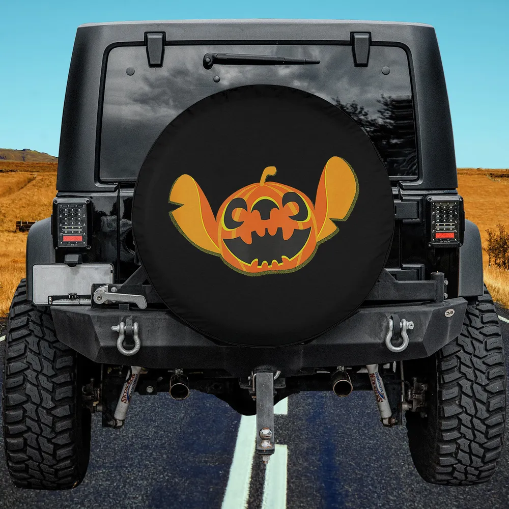Stitch Jack-O-Lantern Pumpkin Ears Halloween Spare Tire Cover No Camera Hole