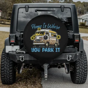 Sunflower camper van home is where you park it spare tire cover with backup camera hole for Jeep RV SUV