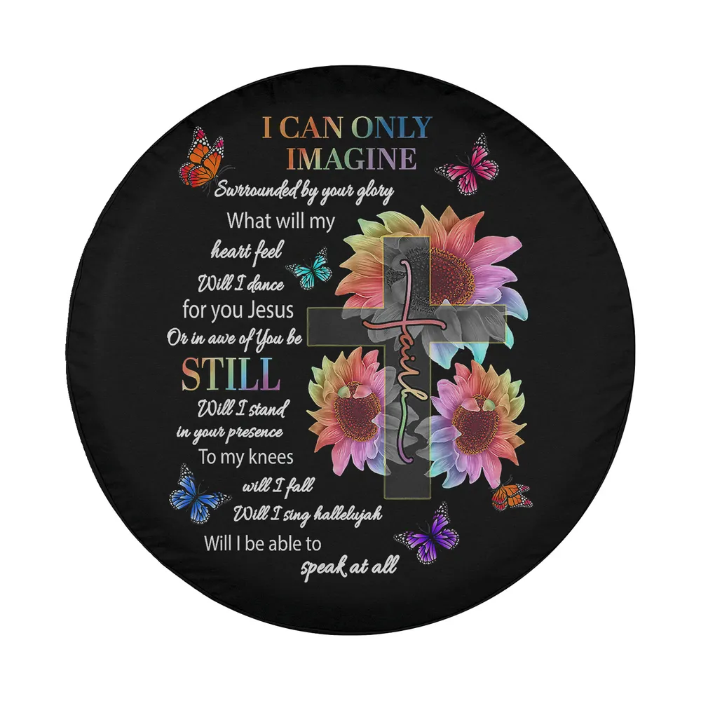 Sunflower cross butterflies faith Christian design only for spare tire cover