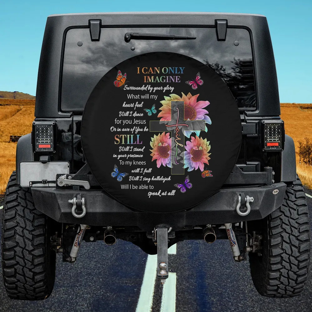 Sunflower cross butterflies faith Christian spare tire cover with no camera hole for Mercedes G-Class Jeep RV
