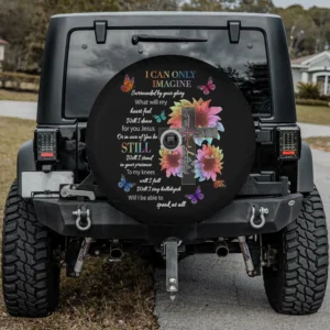 Sunflower cross butterflies faith Christian spare tire cover with backup camera hole for Mercedes G-Class Jeep RV